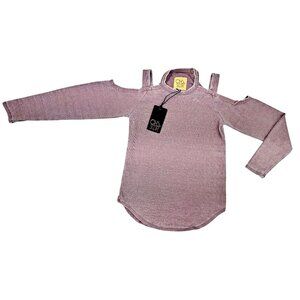 Chaser Cold Shoulder Long Sleeve Ribbed Knit Soft Top Purple Women Size Medium